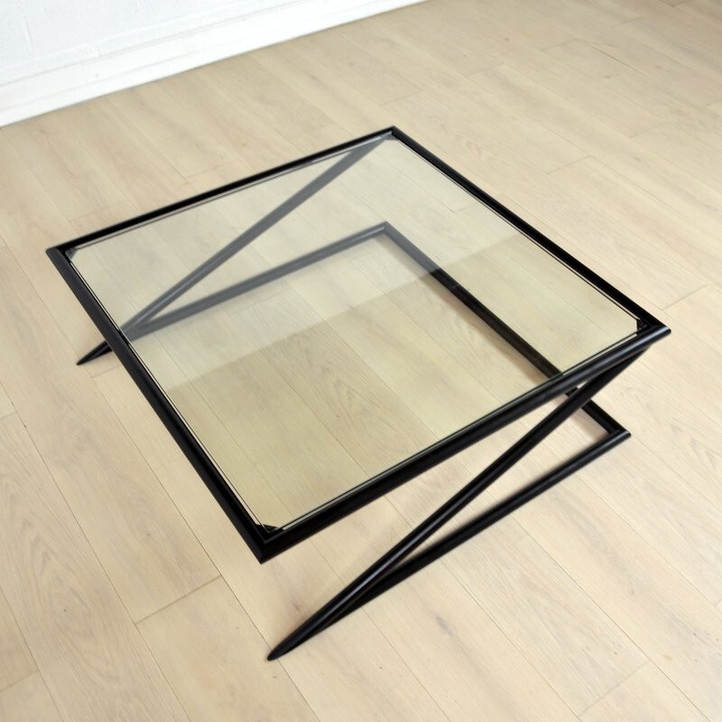 Harvink vintage coffee table Z in glass and metal - 1980s