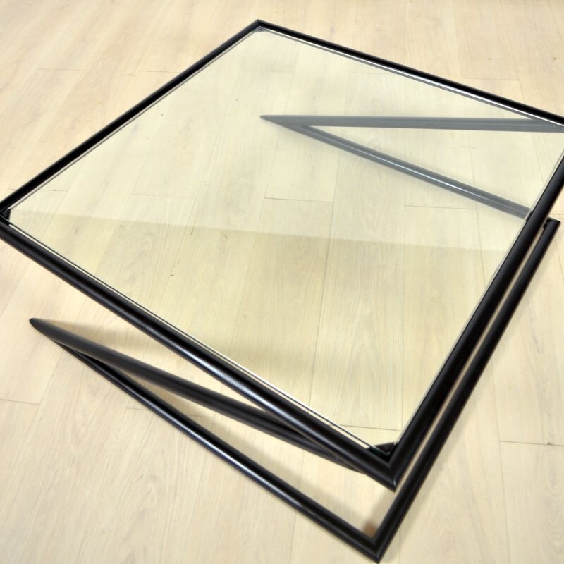 Harvink vintage coffee table Z in glass and metal - 1980s