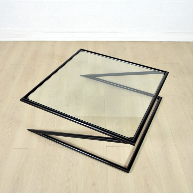 Harvink vintage coffee table Z in glass and metal - 1980s