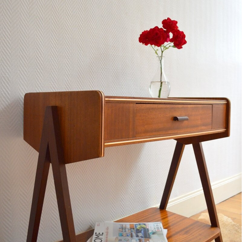 Vintage side table on wheels in teak - 1950s