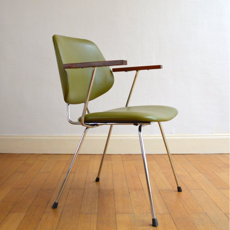 Mid-century kaki Kembo chair by Gispen - 1950s