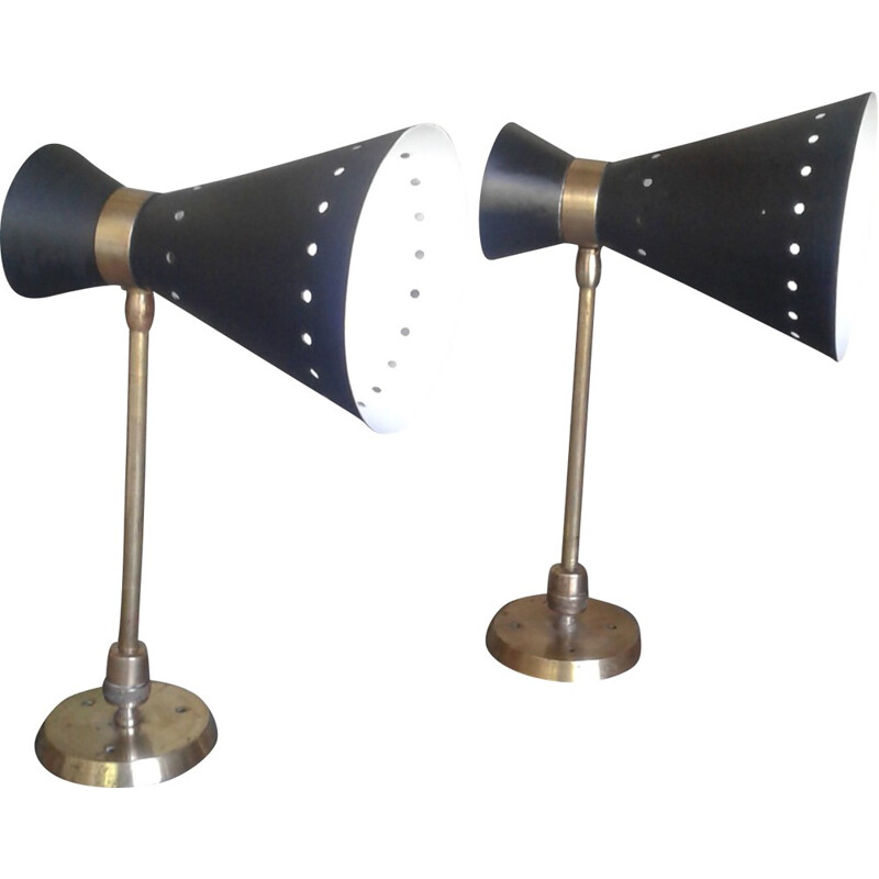 Pair of vintage Diabolo wall lamps in metal - 1950s