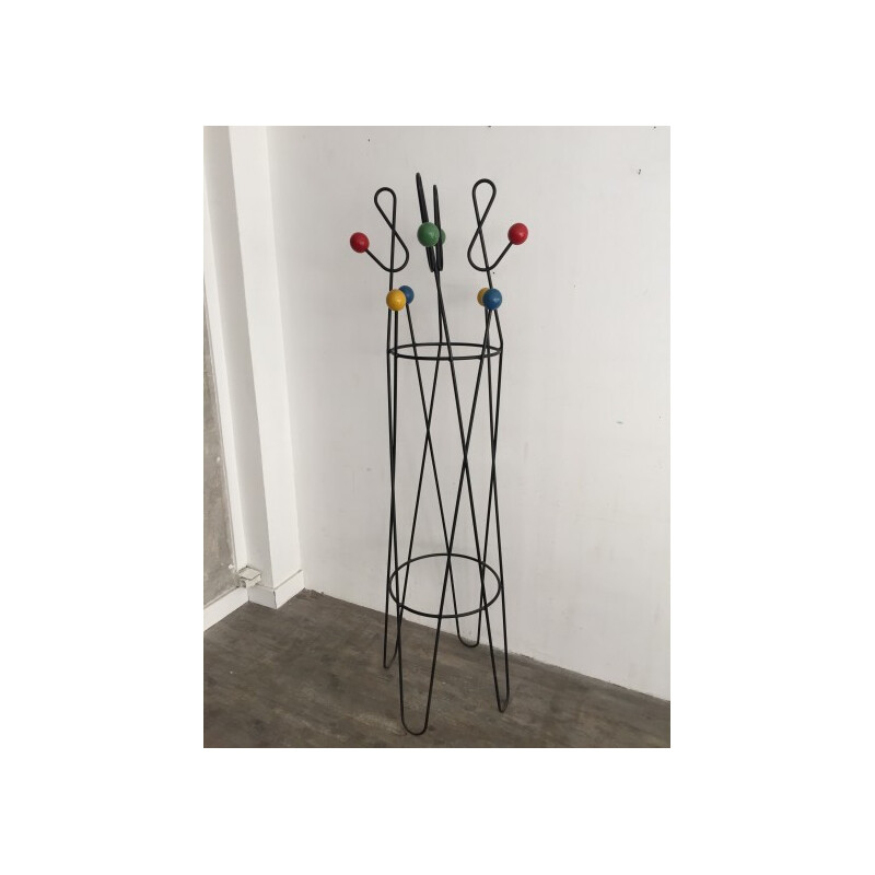 Coat rack in black metal, Roger FERRAUD - 1960s