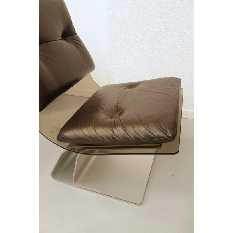 Chaise vintage en acier et skaï par Maison Jansen, 1970