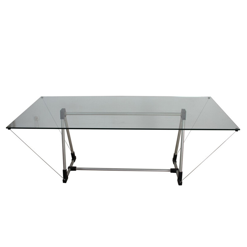 Vintage table in glass and aluminium by Fontana Arte - 1980s