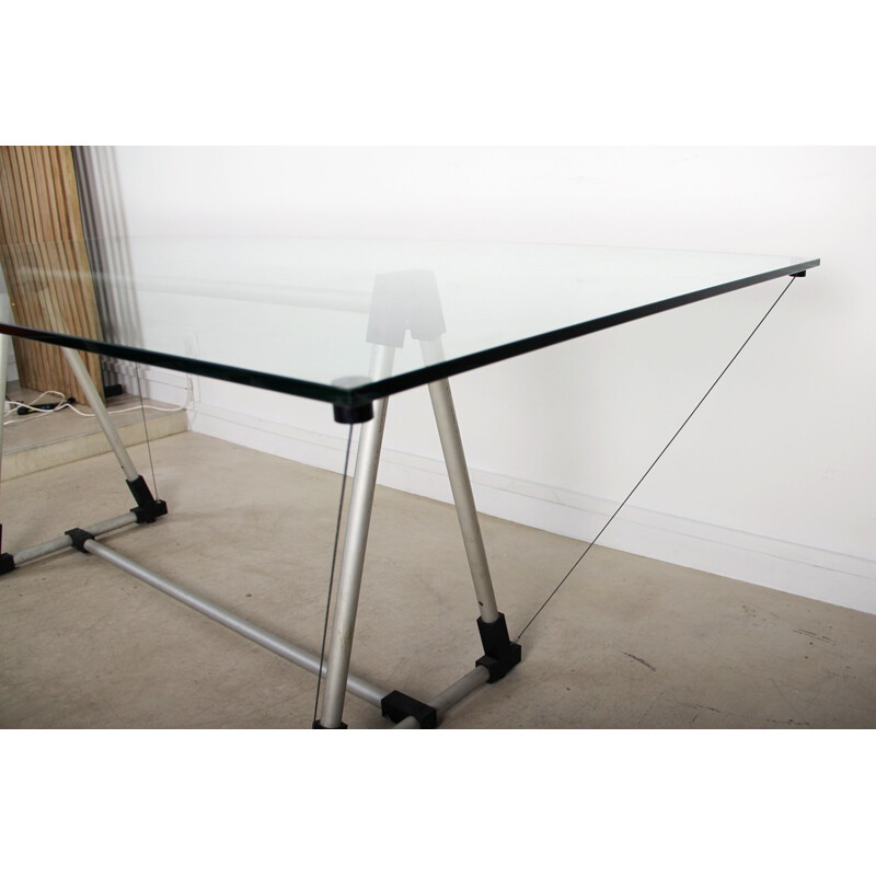 Vintage table in glass and aluminium by Fontana Arte - 1980s