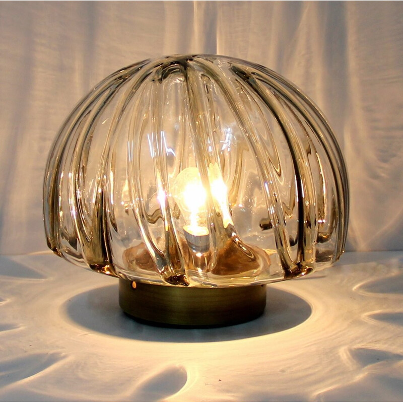 Pair of vintage ceiling lamps in glass and metal - 1970s