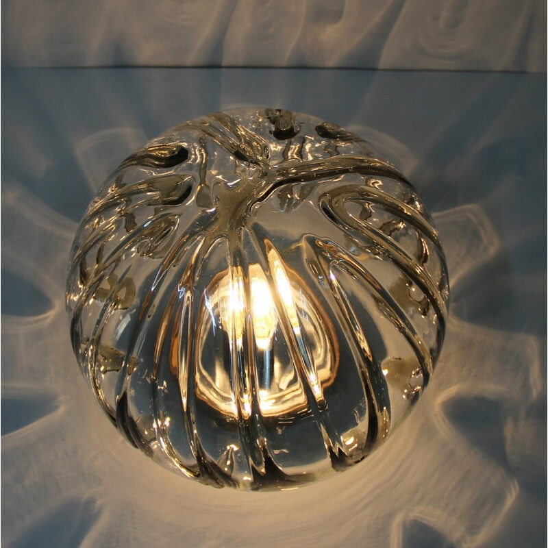 Pair of vintage ceiling lamps in glass and metal - 1970s