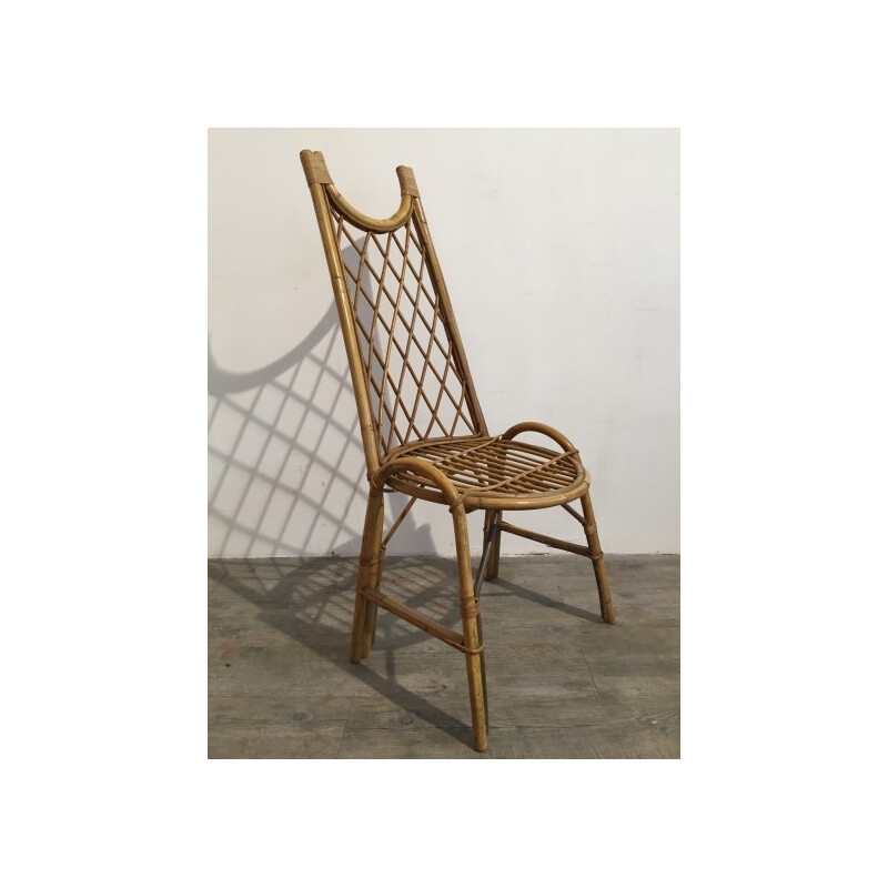 Suite of 4 rattan chairs, G. HUDON - 1950s