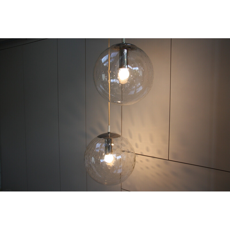 Pair of vintage ceiling lamps in glass with air bubbles by Raak - 1960s