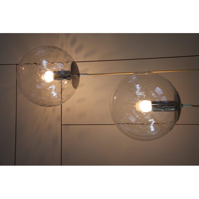 Pair of vintage ceiling lamps in glass with air bubbles by Raak - 1960s