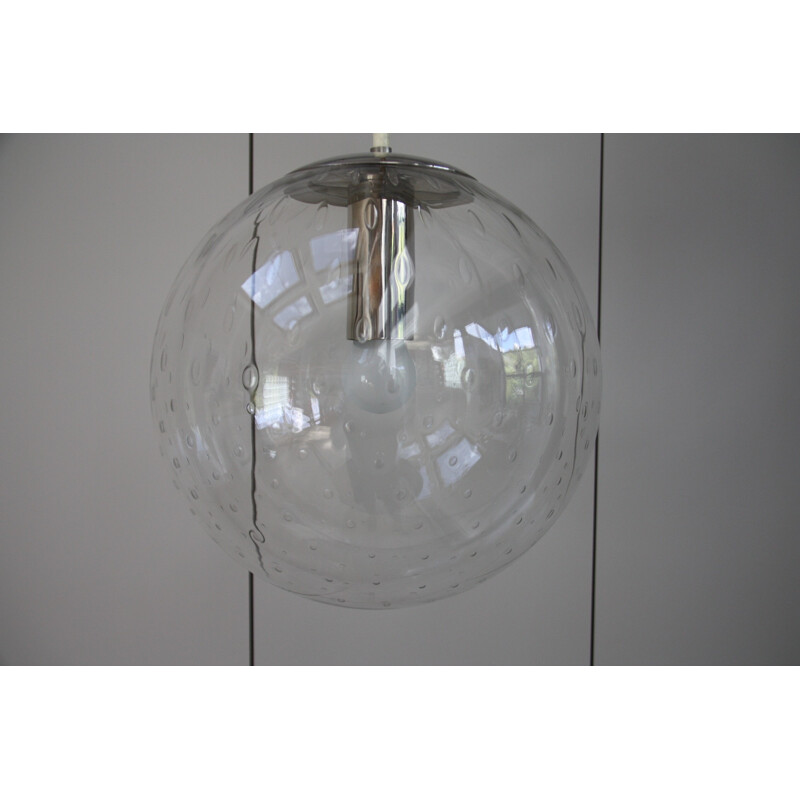 Pair of vintage ceiling lamps in glass with air bubbles by Raak - 1960s