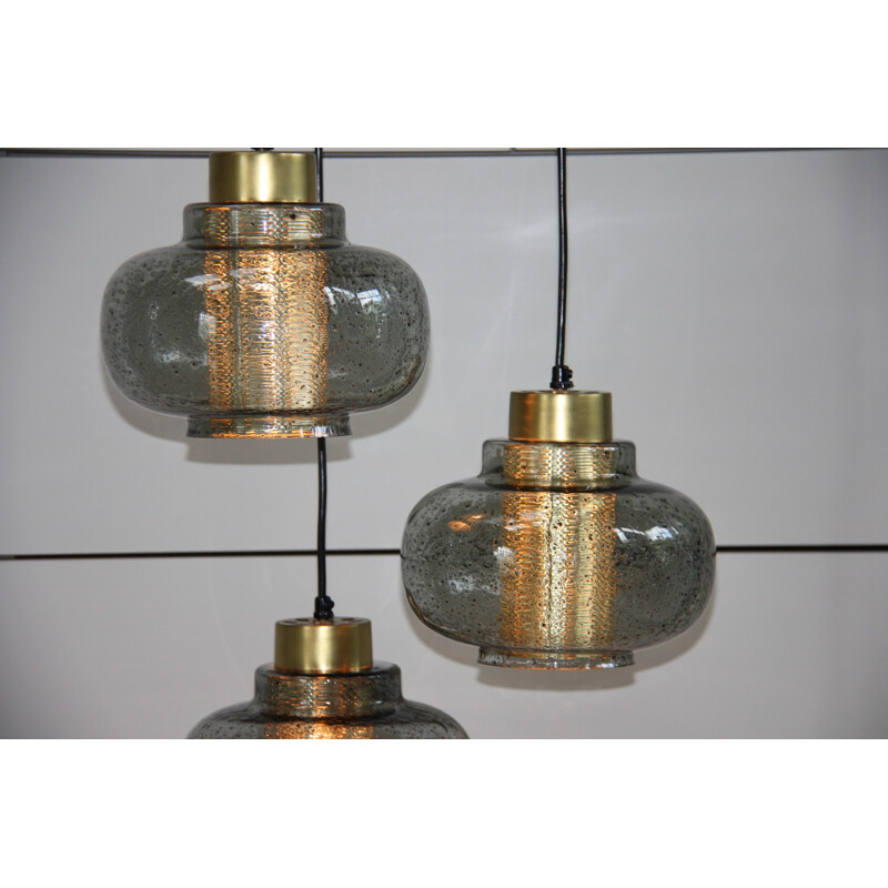 Vintage hanging lamp, consisting of 3 elements in glass with golden details - 1960s