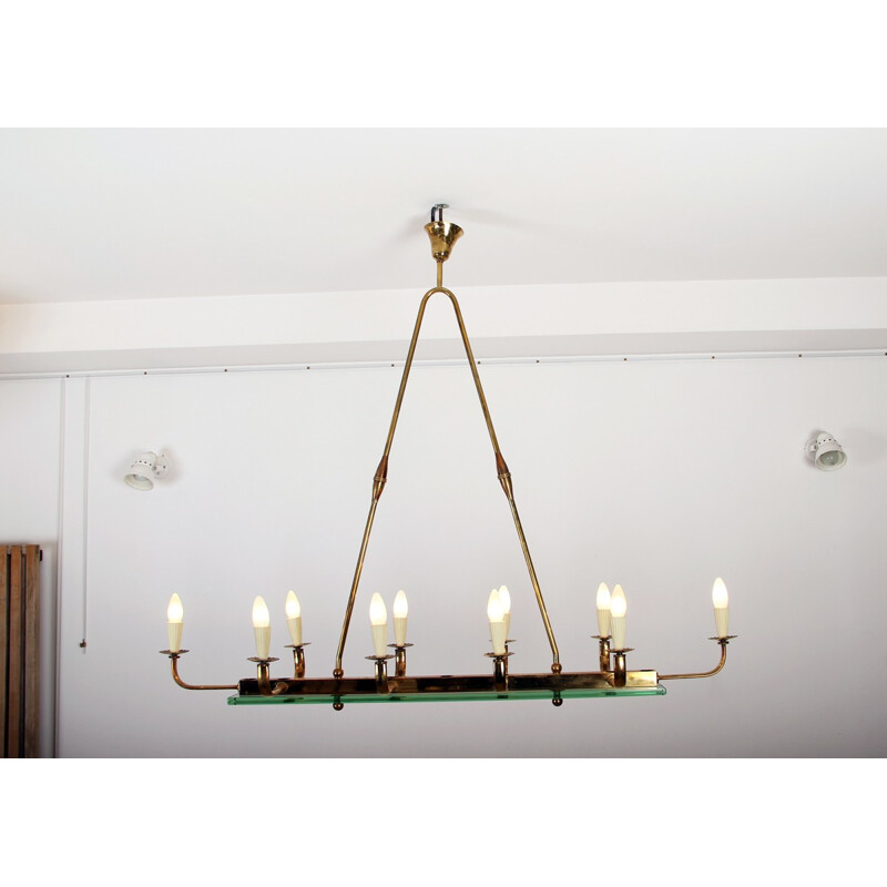 Vintage ceiling lamp in brass and glass by Fontana Arte - 1940s