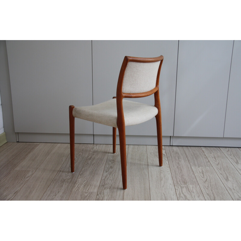 Vintage dining chair in teak and cream white fabric - Model 80 by Niels Otto  Möbelfabric - Denmark - 1960s