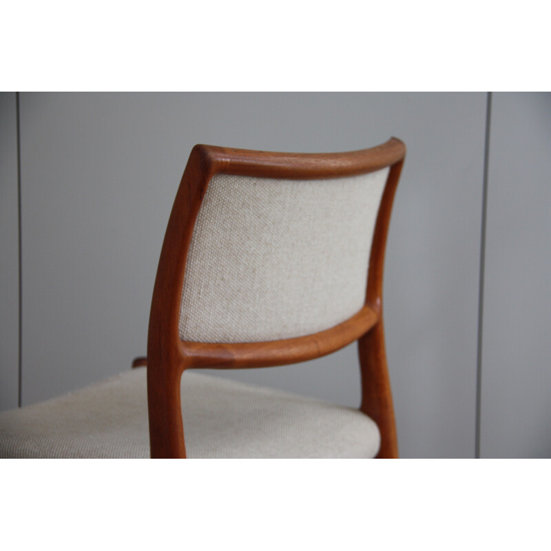 Vintage dining chair in teak and cream white fabric - Model 80 by Niels Otto  Möbelfabric - Denmark - 1960s