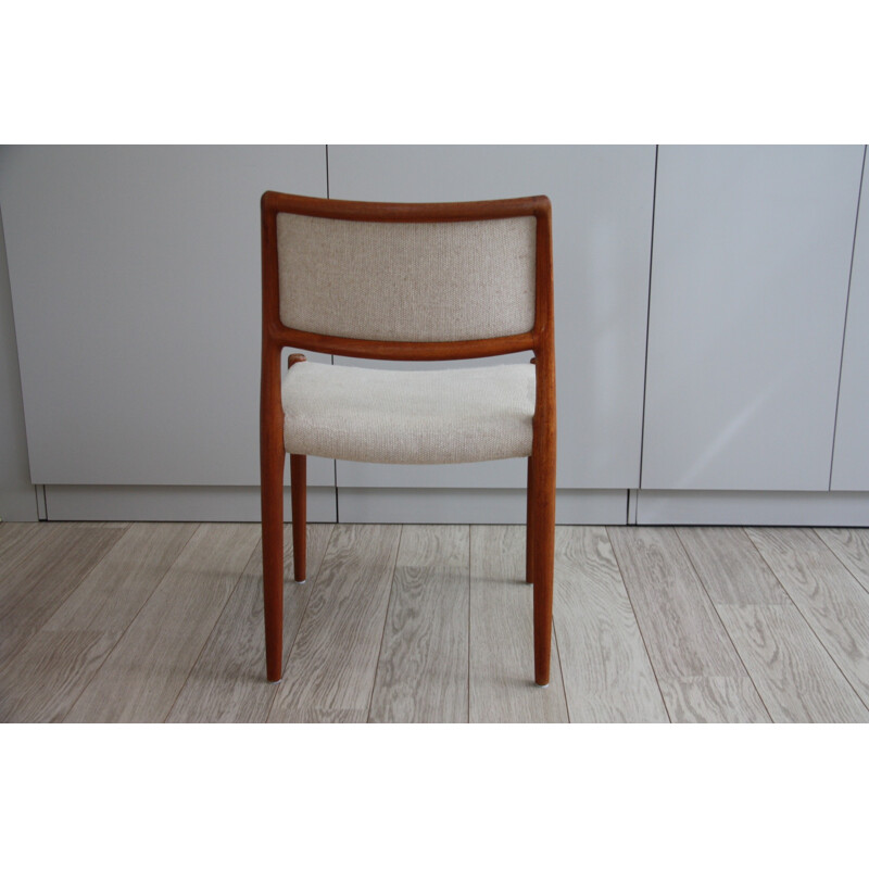 Chaise à repas vintage en teck et tissu blanc crème-modèle 80-J.L de Niels Otto Moller pour Möbelfabric-Danemark - 1960