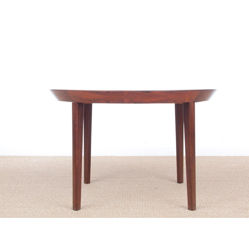 Round Scandinavian dining table made of Rio Rosewood with extensions for 6-10 people - 1950s