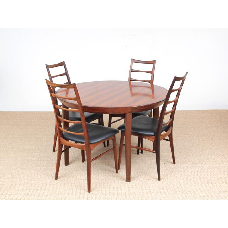 Round Scandinavian dining table made of Rio Rosewood with extensions for 6-10 people - 1950s