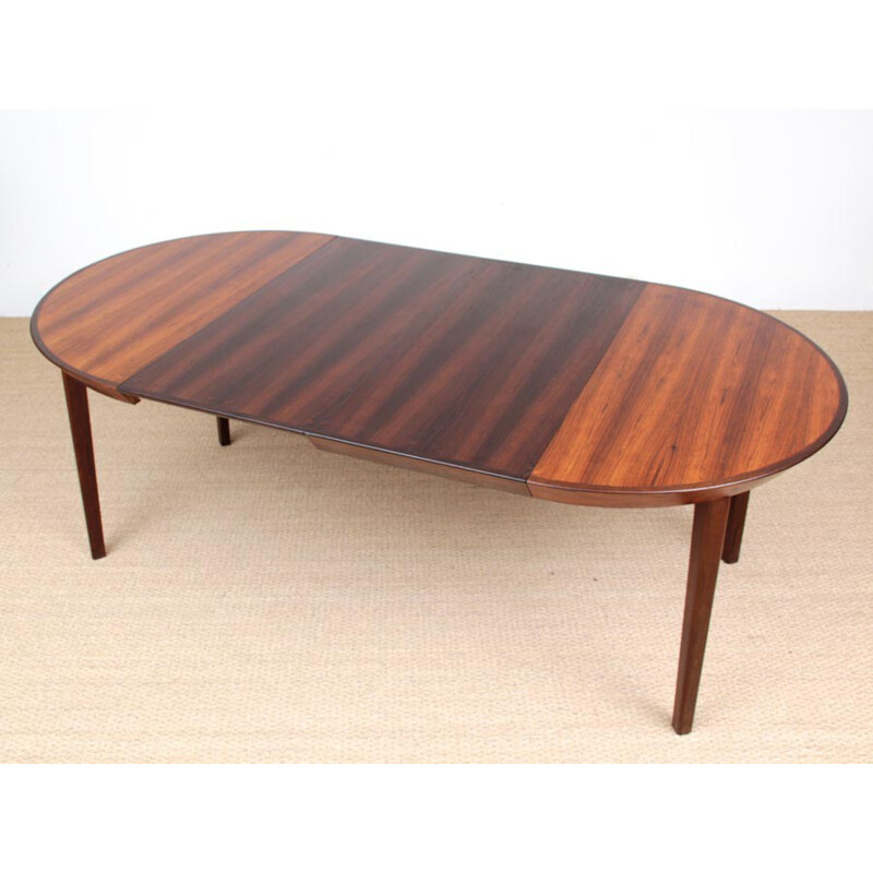 Round Scandinavian dining table made of Rio Rosewood with extensions for 6-10 people - 1950s