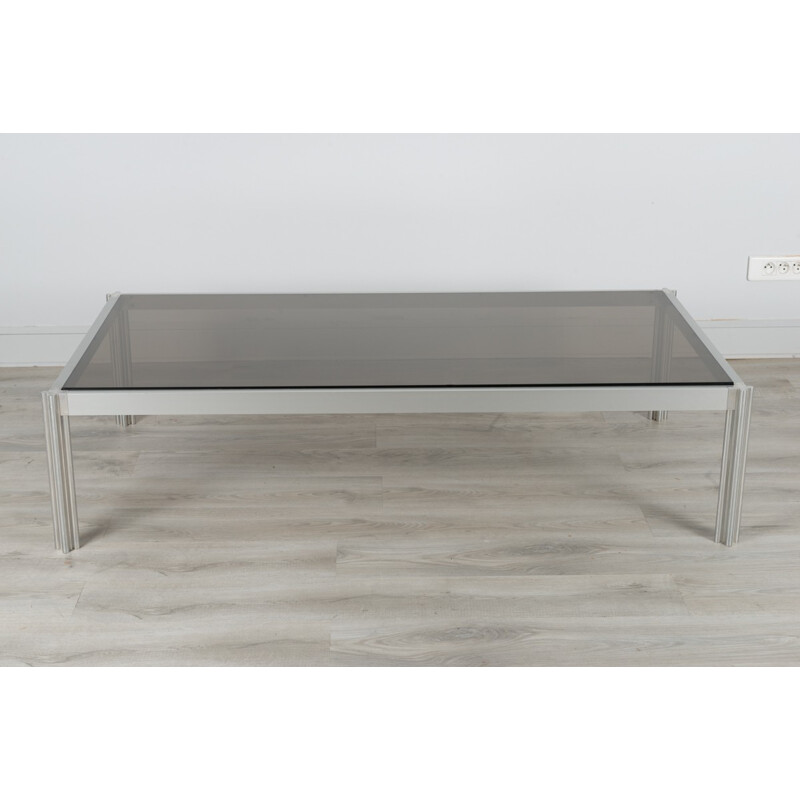 Rectangular coffee table in smoked glass by George Ciancimino, Ed. Mobilier international - 1970s