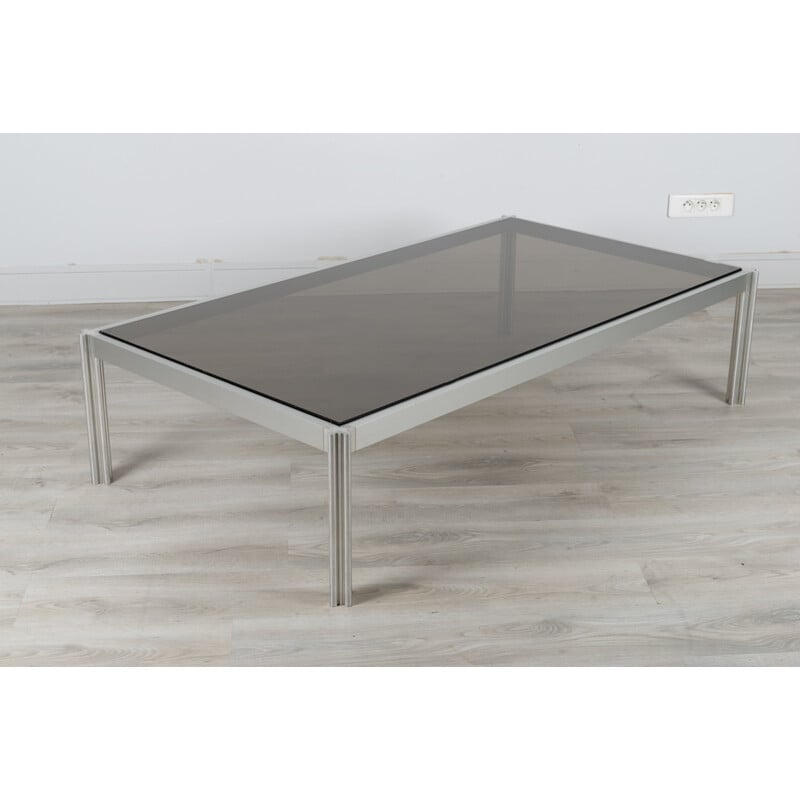 Rectangular coffee table in smoked glass by George Ciancimino, Ed. Mobilier international - 1970s