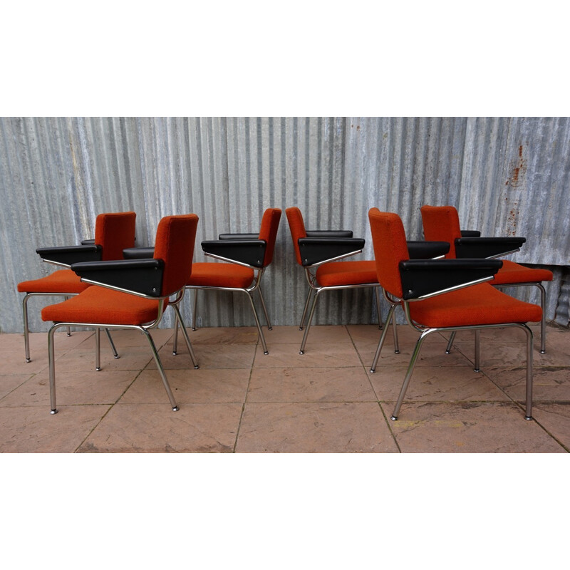 Set of 6 vintage orange armchairs by A.R. Cordemeijer for Gispen - 1960s