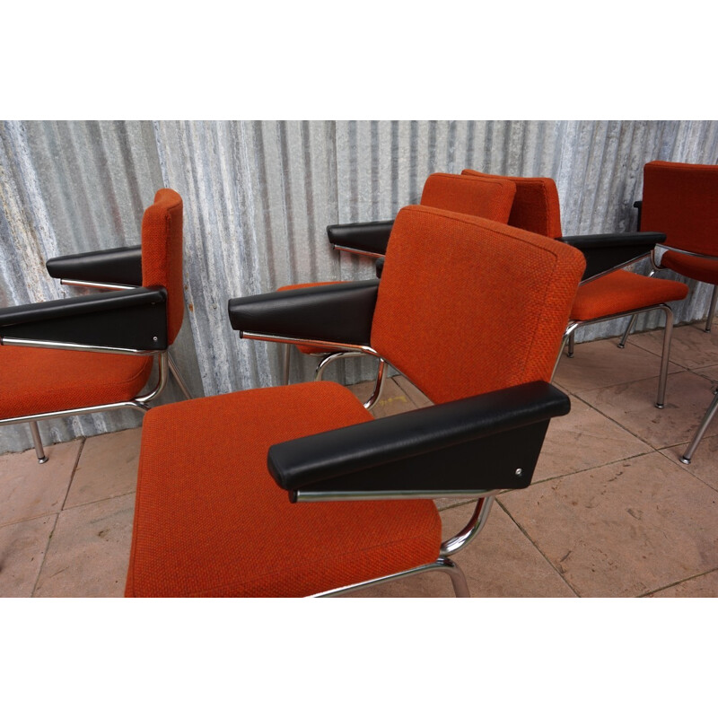 Suite de 6 fauteuils vintage orange par A.R. Cordemeyer pour Gispen - 1960