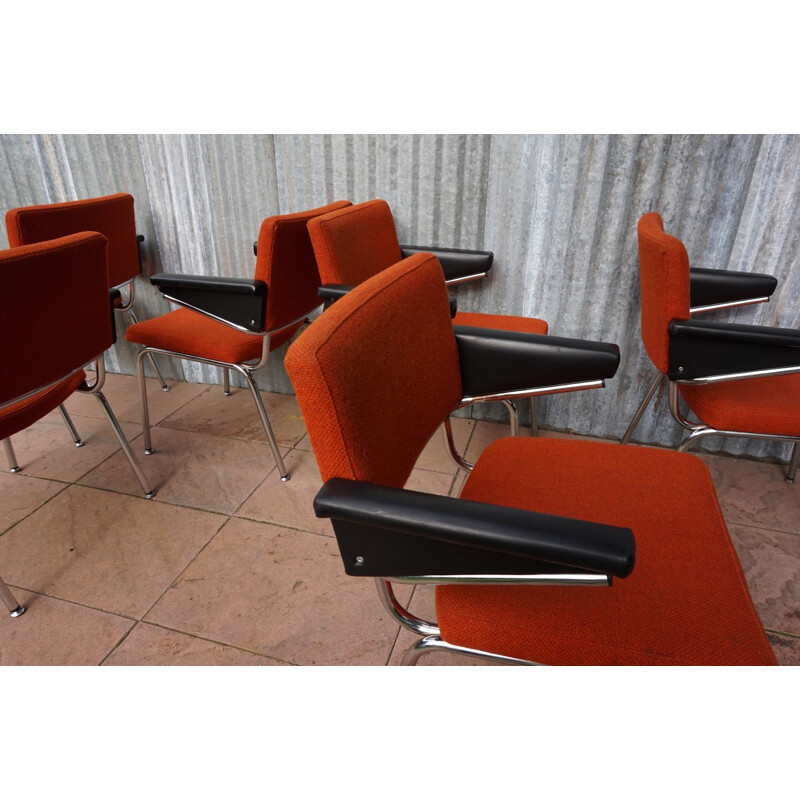 Set of 6 vintage orange armchairs by A.R. Cordemeijer for Gispen - 1960s