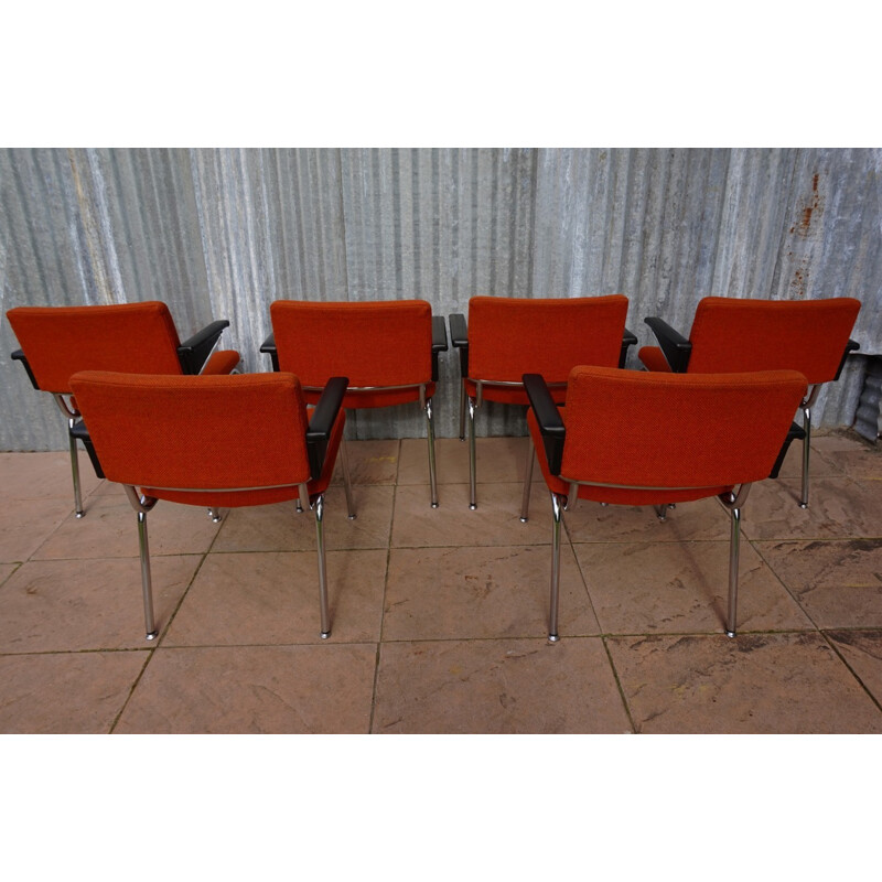 Set of 6 vintage orange armchairs by A.R. Cordemeijer for Gispen - 1960s