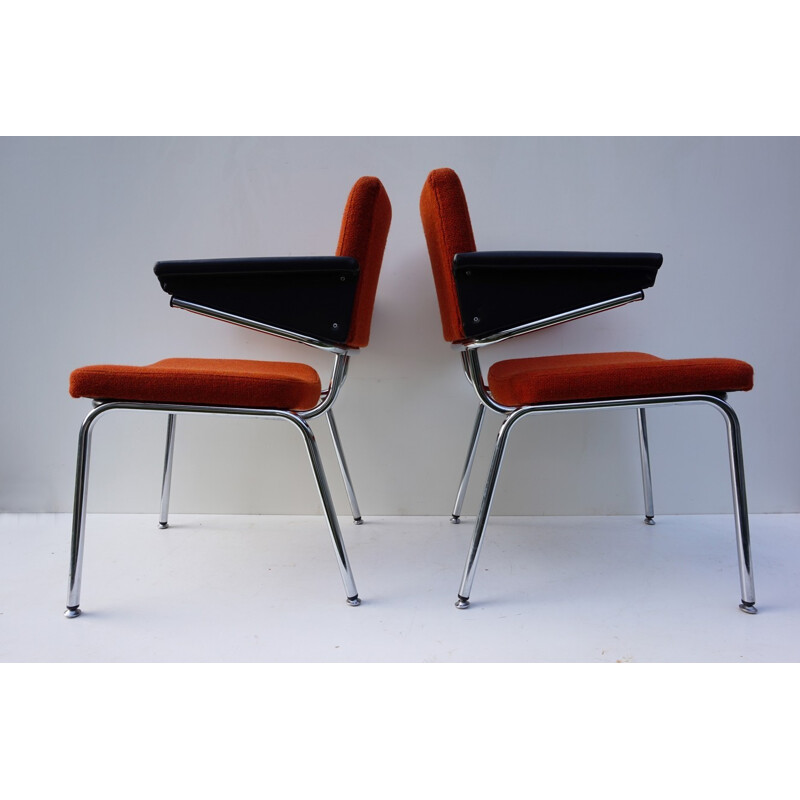 Suite de 6 fauteuils vintage orange par A.R. Cordemeyer pour Gispen - 1960