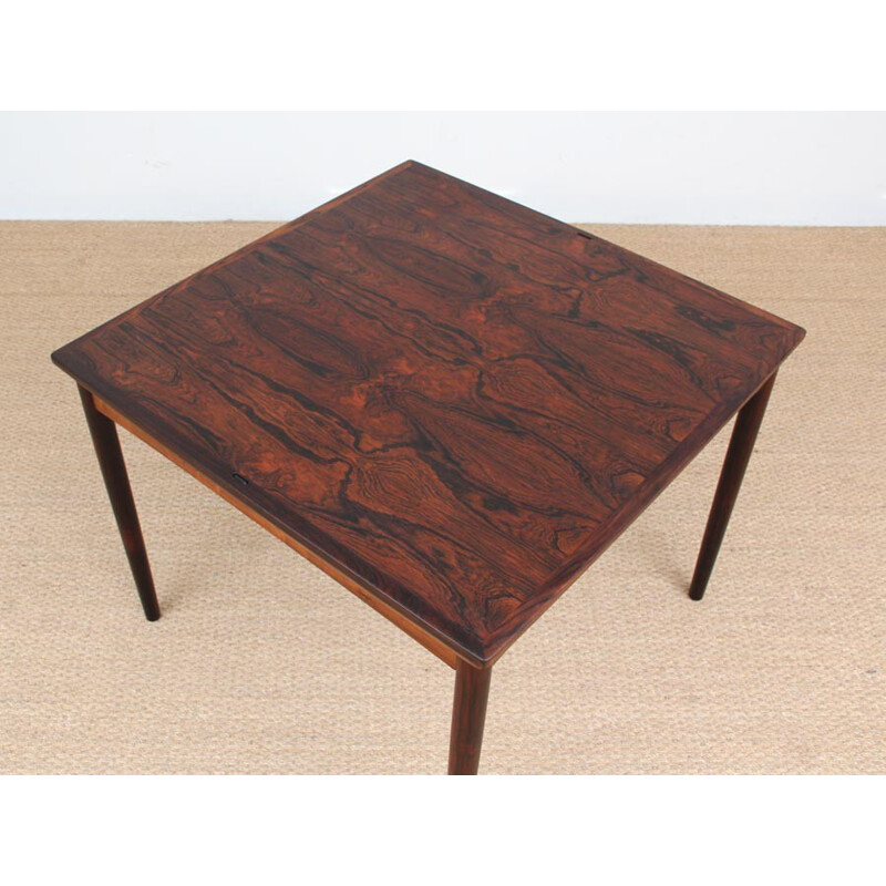 Vintage Scandinavian square table in rosewood with extensions and reversible tray - 1960s