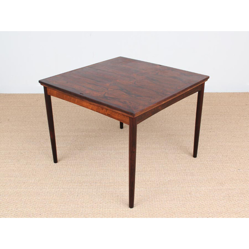 Table vintage carrée scandinave en palissandre à rallonges et plateau reversible - 1960