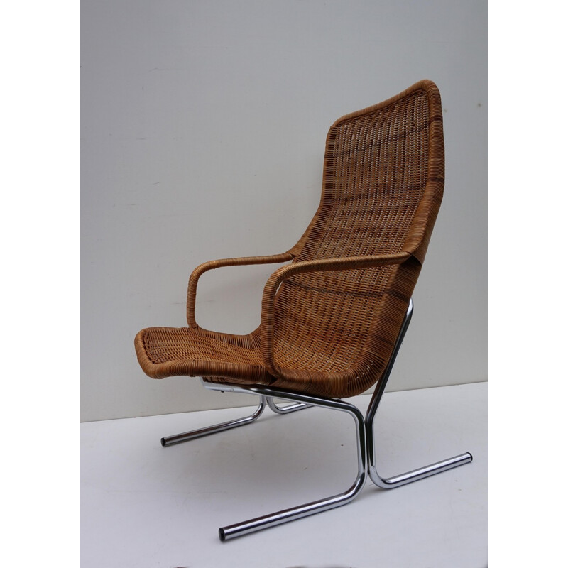Vintage Rattan Lounge Chair by Dirk van Sliedregt for Jonkers  - 1960s