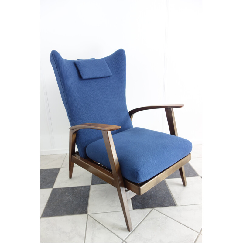 Vintage armchair in blue fabric produced by Knoll Antimott - 1960s