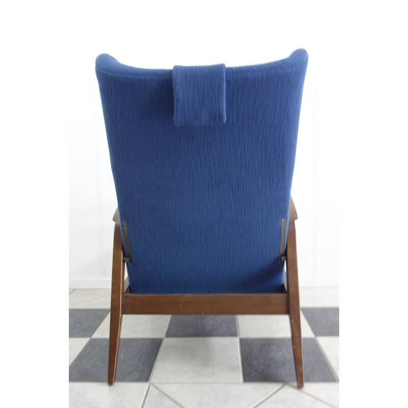 Vintage armchair in blue fabric produced by Knoll Antimott - 1960s