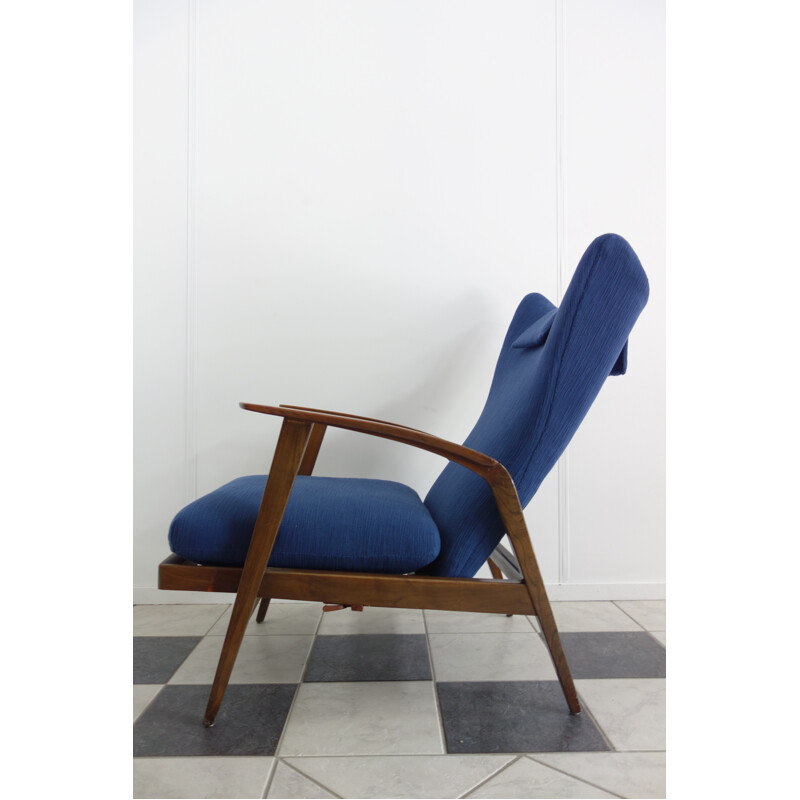 Vintage armchair in blue fabric produced by Knoll Antimott - 1960s