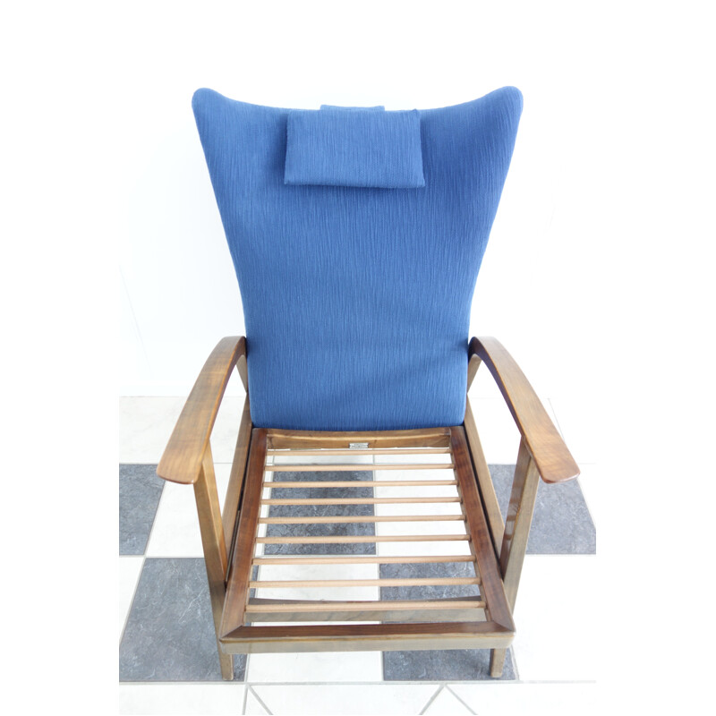Vintage armchair in blue fabric produced by Knoll Antimott - 1960s