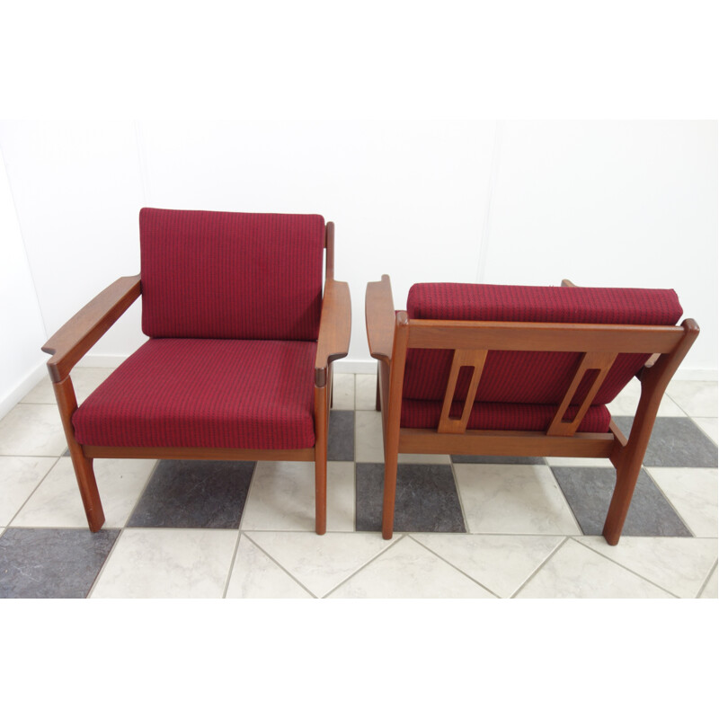 Pair of red armchairs in teak by Arne Wahl Iversen - 1950s