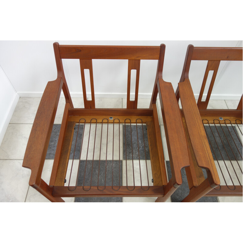 Pair of red armchairs in teak by Arne Wahl Iversen - 1950s