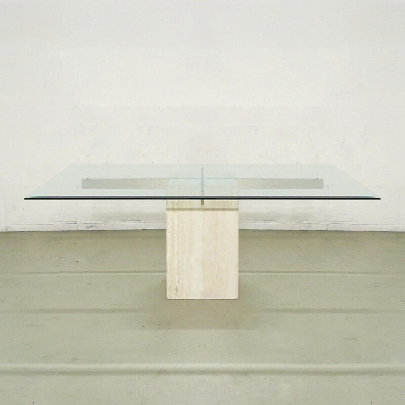 Italian travertine and brass dinning table by Artedi - 1970s