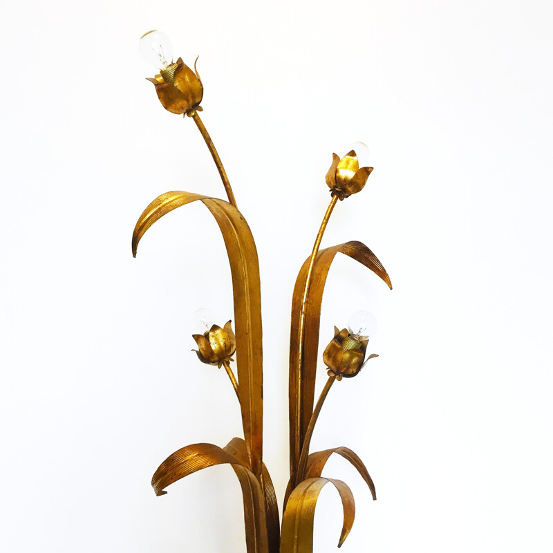 Lampadaire vintage en feuille de fleur doré - 1960