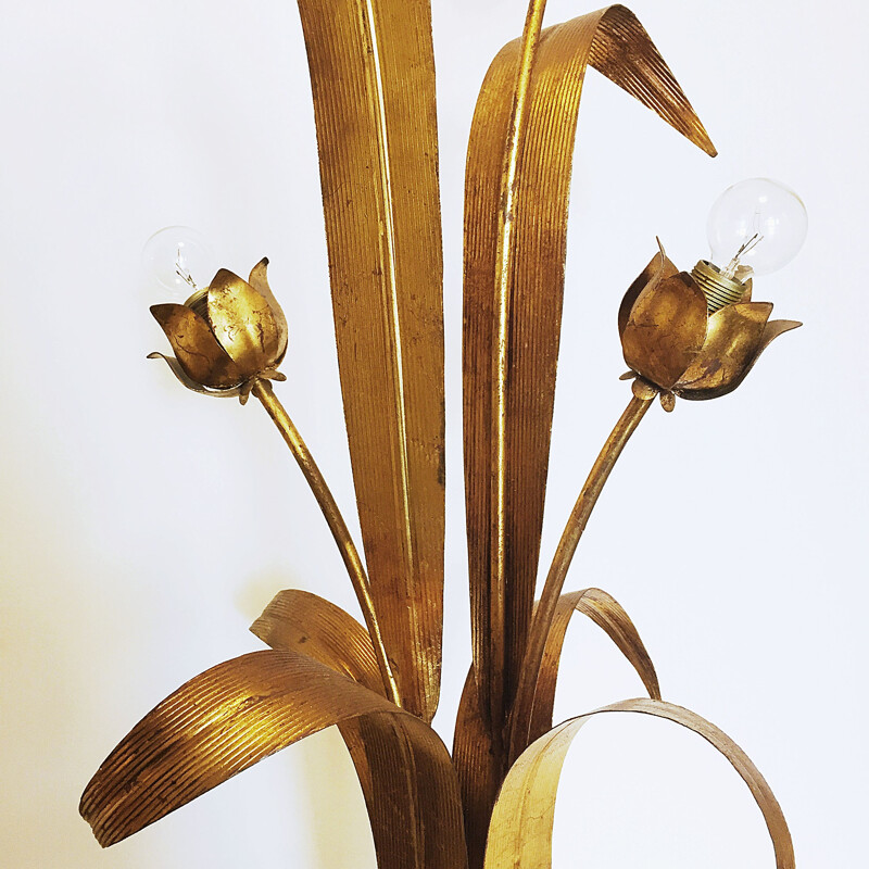 Lampadaire vintage en feuille de fleur doré - 1960