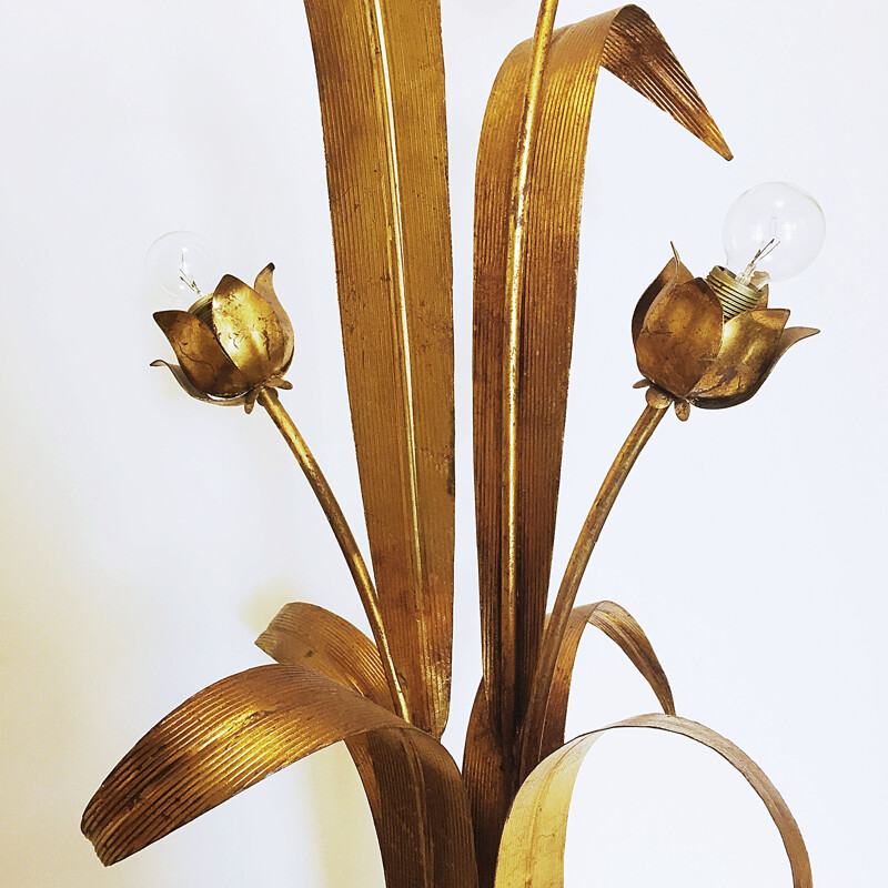 Vintage Gilded Flower Leaf Floor Lamp - 1960s