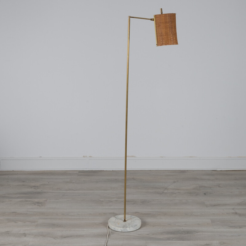 Vintage floor lamp with rattan lampshade - 1950s