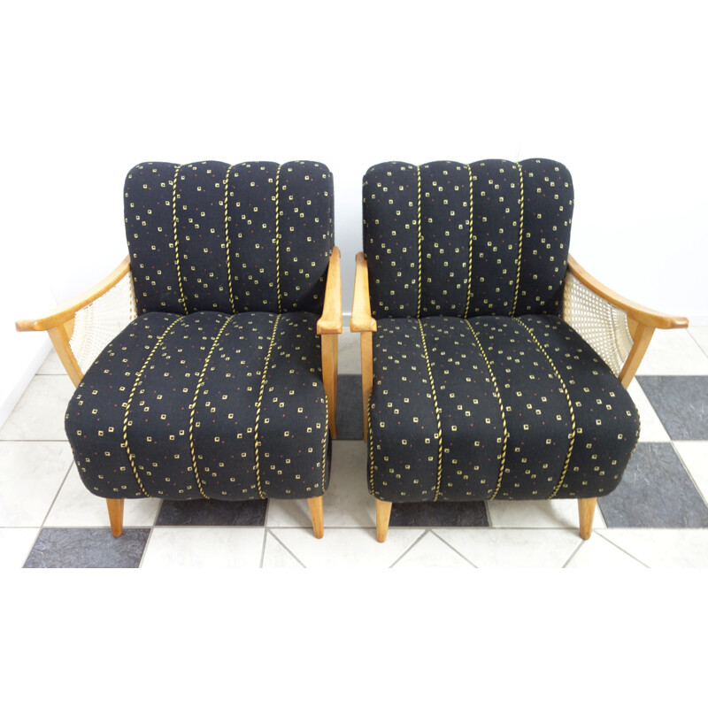 Pair of Vintage Black and Yellow Pattern Armchairs - 1950s