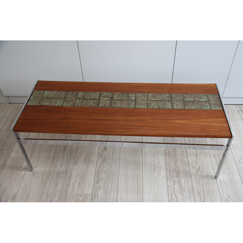 Vintage coffe table in wood, with inlaid tiles - 1970s