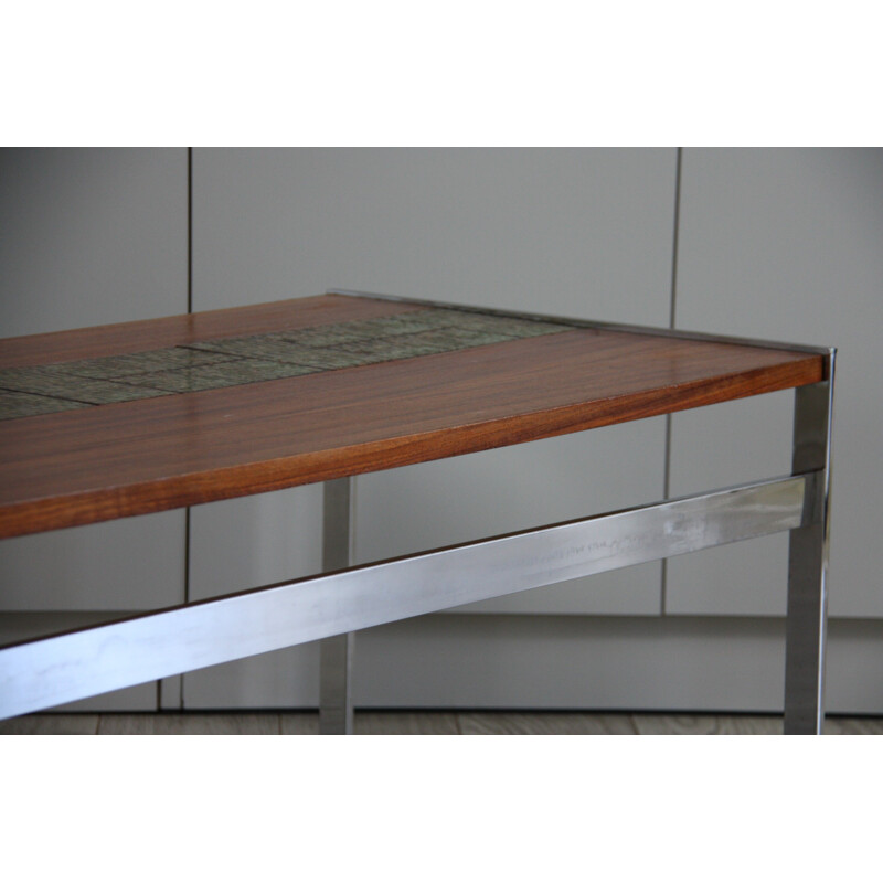 Vintage coffe table in wood, with inlaid tiles - 1970s