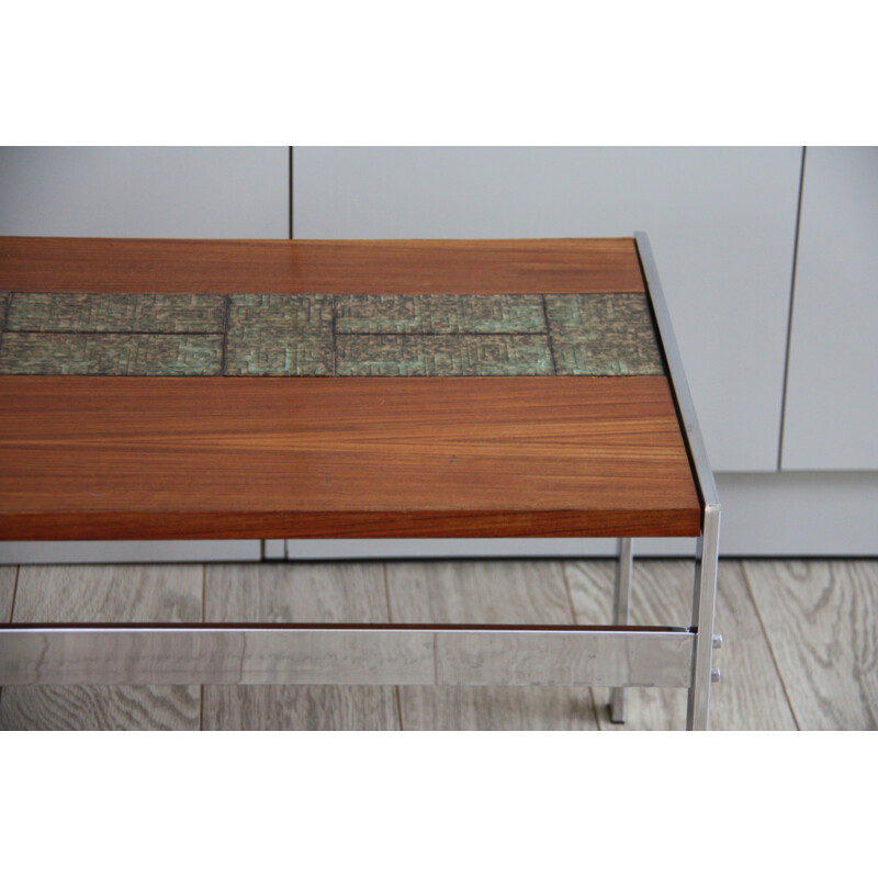 Vintage coffe table in wood, with inlaid tiles - 1970s