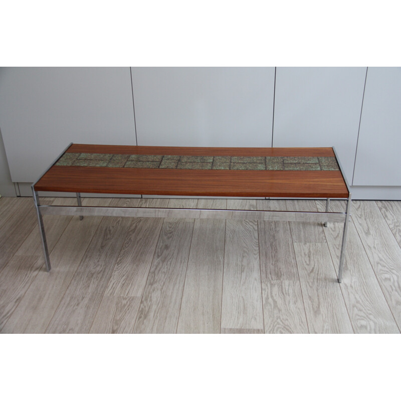 Vintage coffe table in wood, with inlaid tiles - 1970s